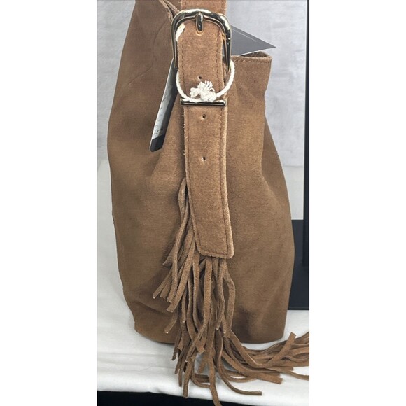 Haute Hippie Fringe Suede Bucket Bag 100% Genuine Suede Brown NEW - Picture 5 of 14